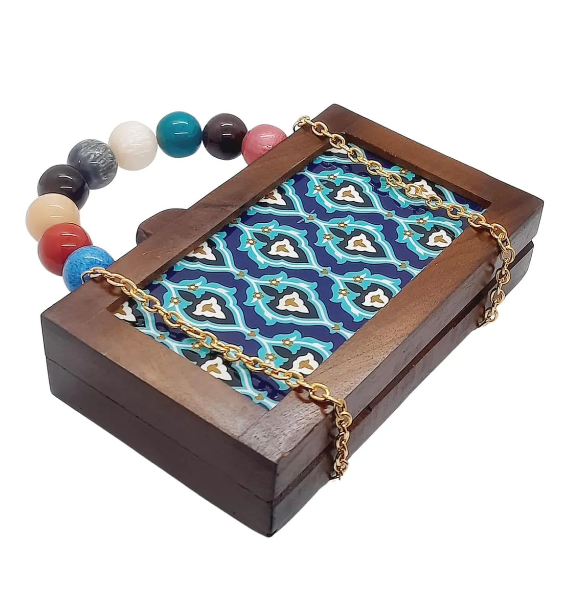 Leela Brown Wooden Slim Rectangular Clutch Bag